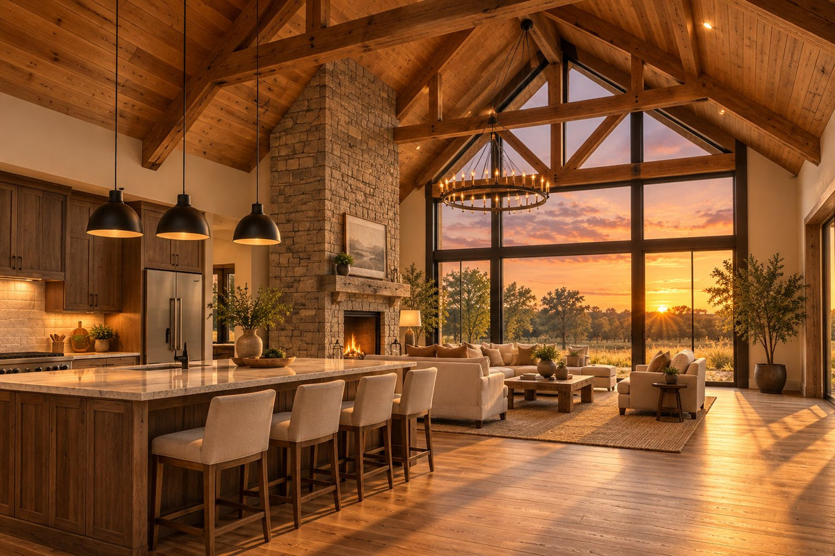 The Lodge — 42x64 Barndominium Plan with Glass Gable, 3 Bed, 2 Bath, 2,400 Sq Ft