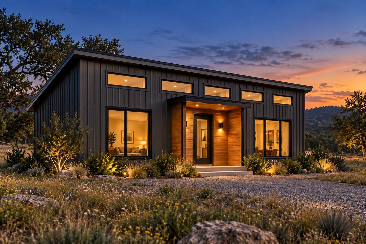 The Slate — 30x40 Modern Barndominium Plan, 2 Bed, 2 Bath, 1,180 Sq Ft